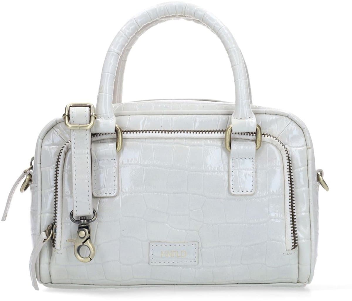 Manfield White Patent Croco-Print Handbag