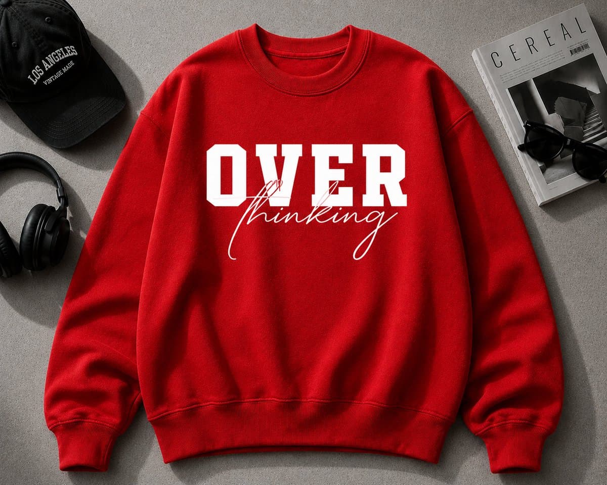 Trendy Trui met Unieke 'OVER Thinking' Print