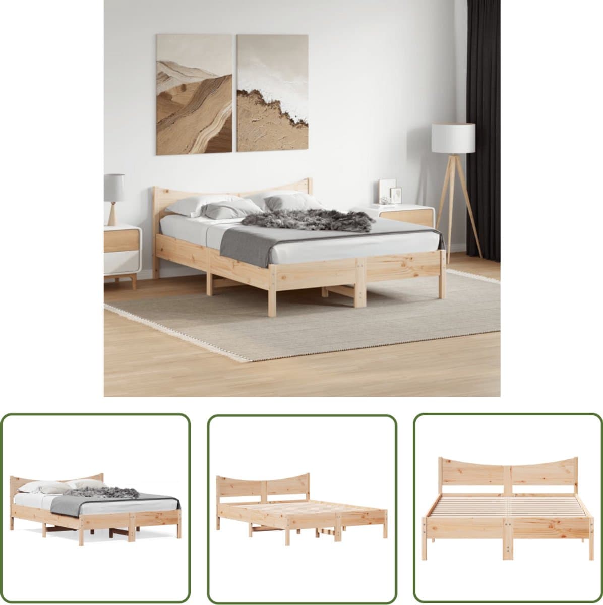 Stijlvol Grenen Houten Bed voor Droomnachten cadeau - 1/1